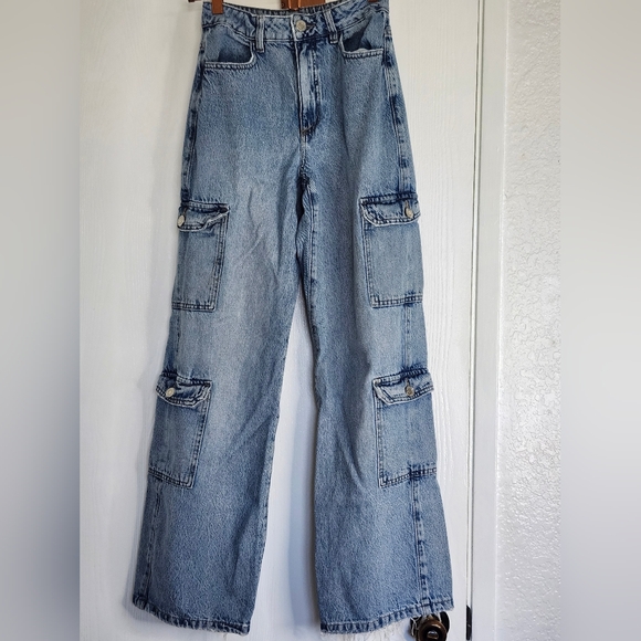 Garage Denim Size 0 24 Large Wide Leg Cargo Jeans - Picture 1 of 15